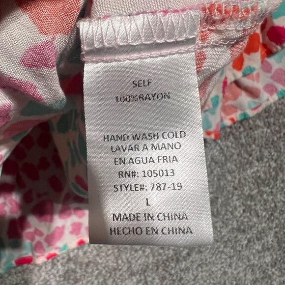 Emily Wonder Woman’s Multi Color Babydoll Top Blouse 3/4 Ruffle Sleeve Size L - Picture 5 of 8